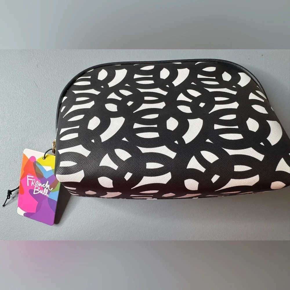 French Bull Black and White print dome shaped Cosmetic Bag